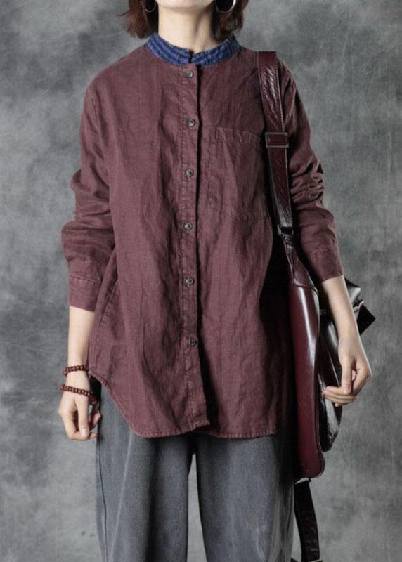 Mulberry O-neck Button Fall Top Long Sleeve