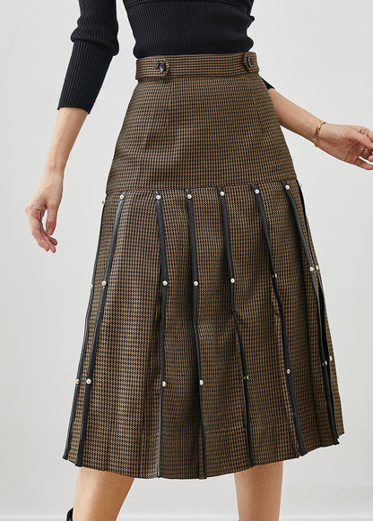 Brown Rivet Silm Cotton Pleated Skirts Spring