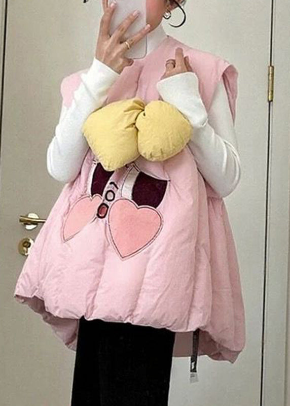 Pink Bow Print Warm Waistcoat and T Shirt Two Pieces Set Winter