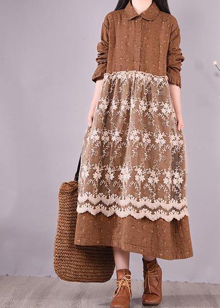 Patchwork Lace Spring Clothes for Catwalk Chocolate Print Long Dresses