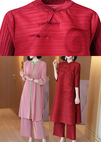 Vogue Mulberry Stand Collar Top and Crop Pants Two Piece Set Outfits Fall