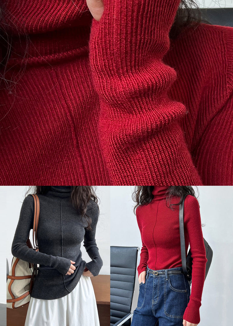Red Turtleneck Cotton Knit Sweaters Fall