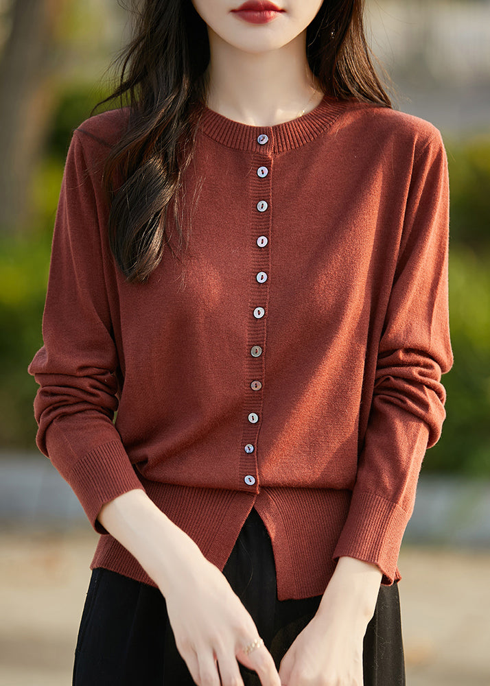 Simple Blue O Neck Button Woolen Coat Spring