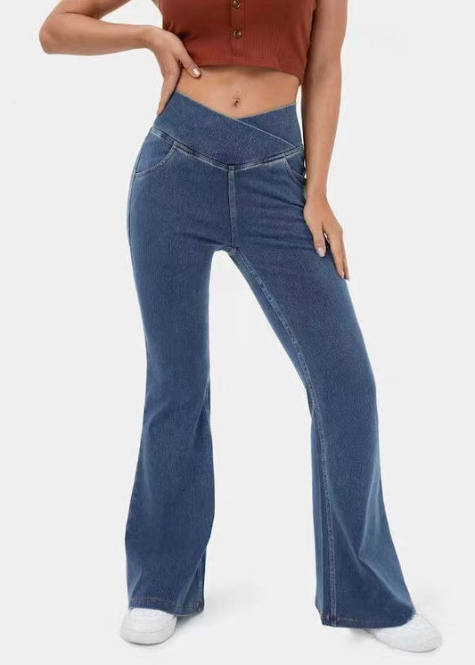 Navy Versatile Denim Flare Bottoms Spring