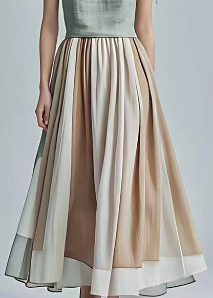 Blue Wrinkled Pockets Cotton Long Dress Sleeveless