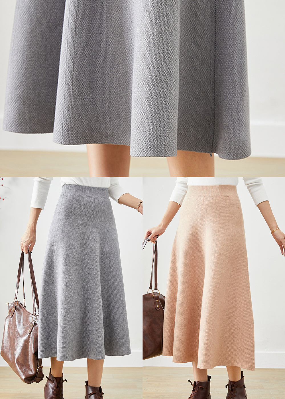 Pink Cotton a Line Skirt High Waist Exra Large Hem Fall