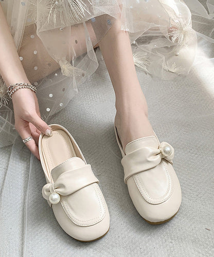 Beige Bow Splicing Comfy Slide Sandals