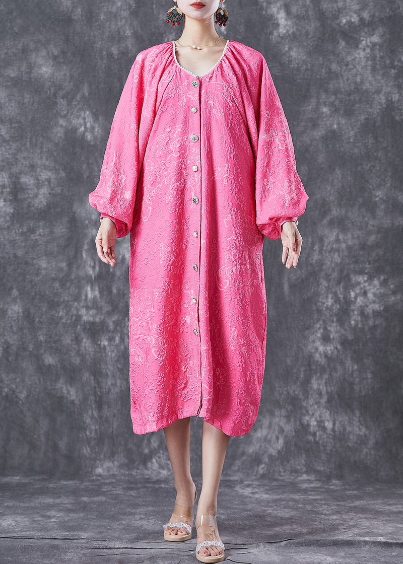 Rose Oversized Jacquard Cotton Maxi Dress Lantern Sleeve