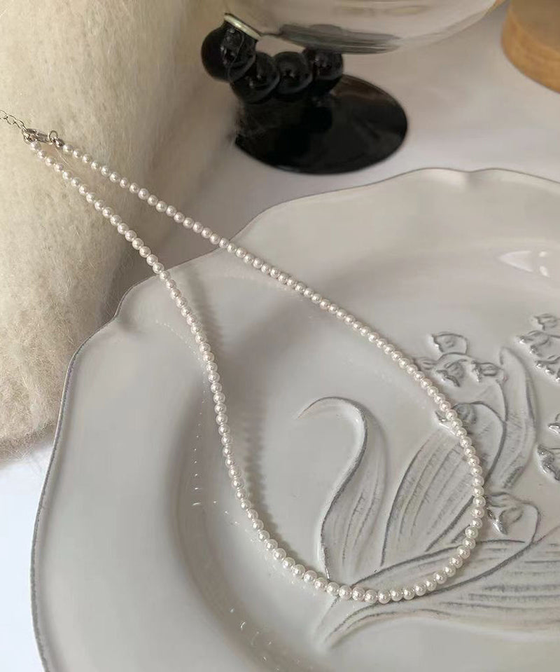 White Sterling Silver Pearl Gratuated Bead Necklac Two Piece Set