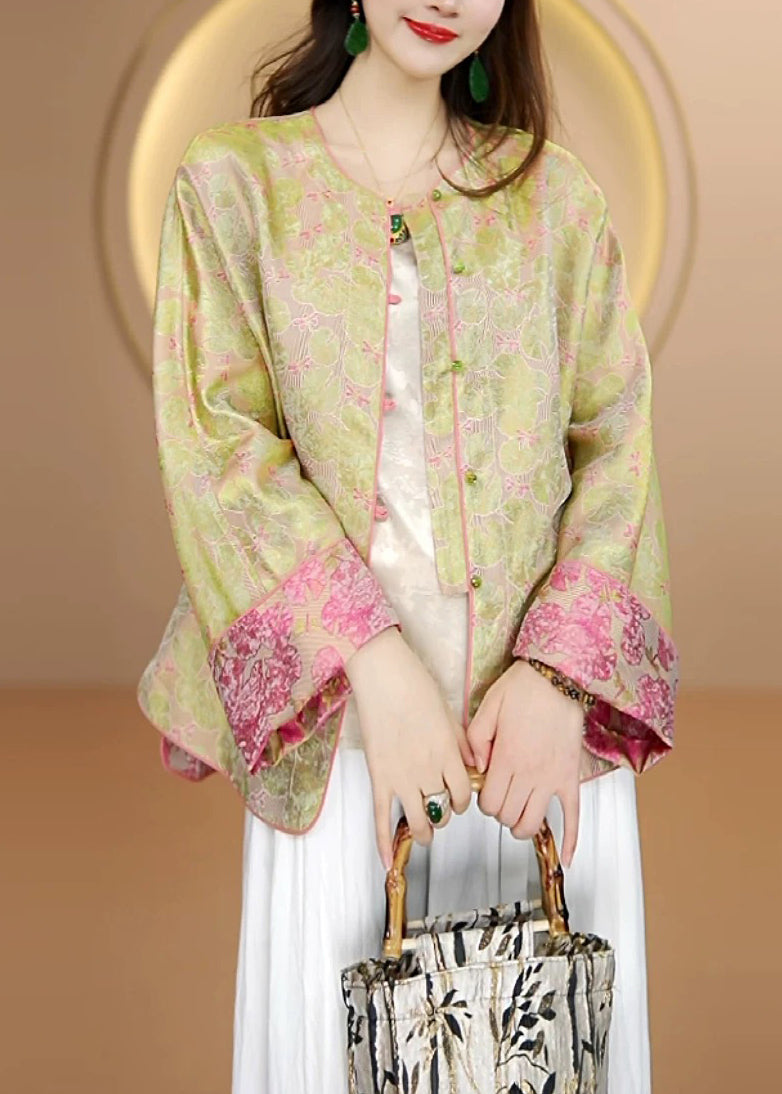 Chinese Style Wear on Both Sides Print Silk Coat Fall