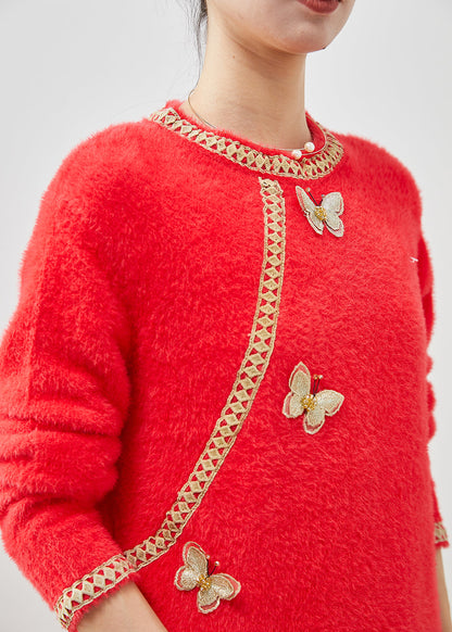 Red Butterfly Knit Sweater Dress Winter