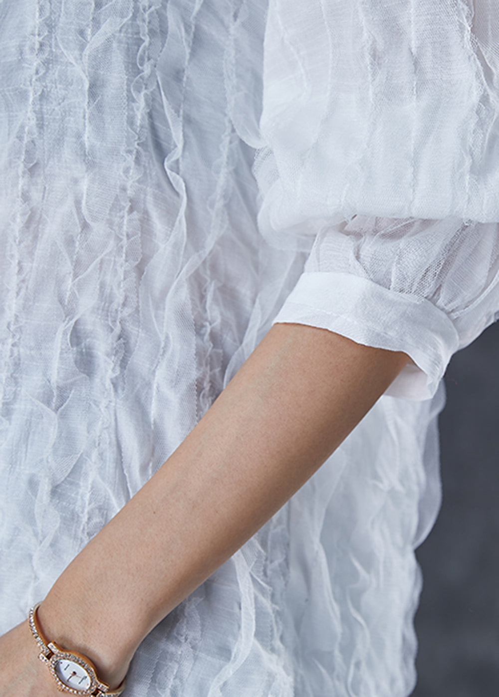 White Ruffled Low High Design Cotton Shirt Top Fall
