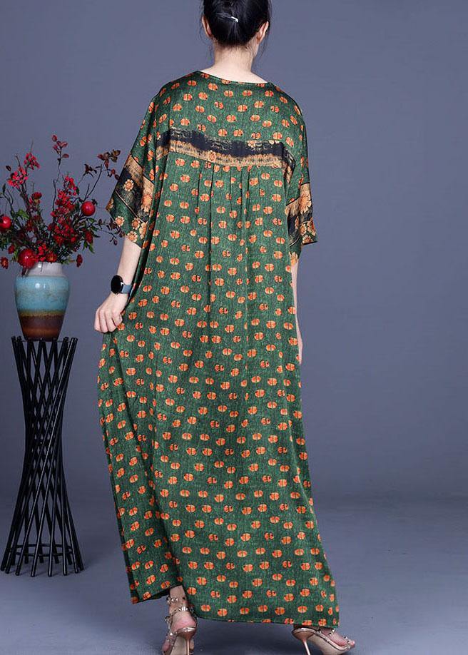 Green Dot Silk Patchwork V Neck Dress Summer