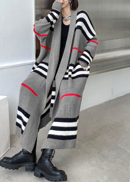 Art Grey Striped Cozy Fall Knit Cardigans