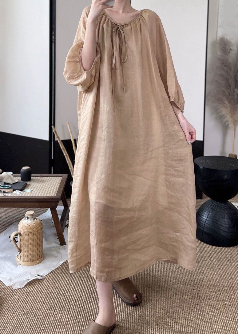 Green Lace Up Linen Long Dresses Fall