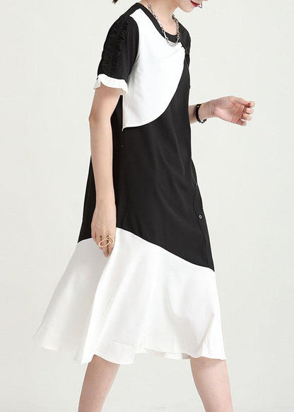 Black Patchwork Geometric Summer Dress Short Sleeve