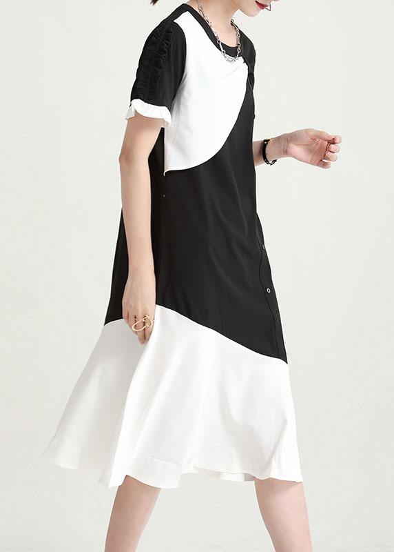 Black Patchwork Geometric Summer Dress Short Sleeve