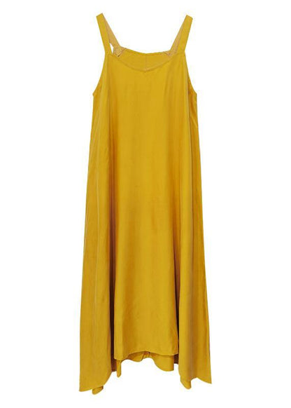 Luxy Silk Dress Yellow Spaghetti Strap Maxi Dress Sundresses