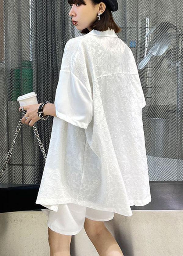 Fitted White Notched Button Down Two Pieces Set