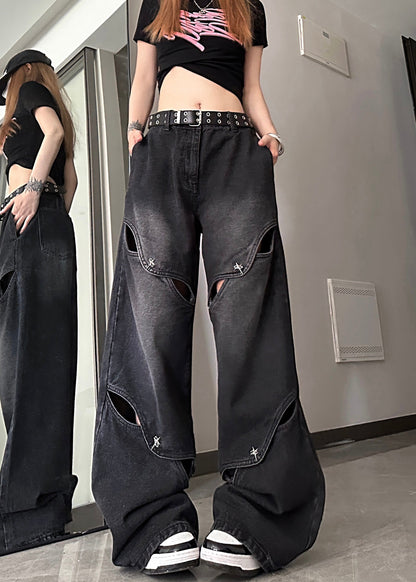 Modern Blue Hollow Out High Waist Denim Pants Summer