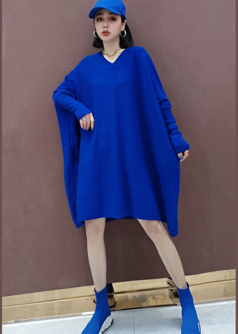 Blue Loose Knit Dresses Spring