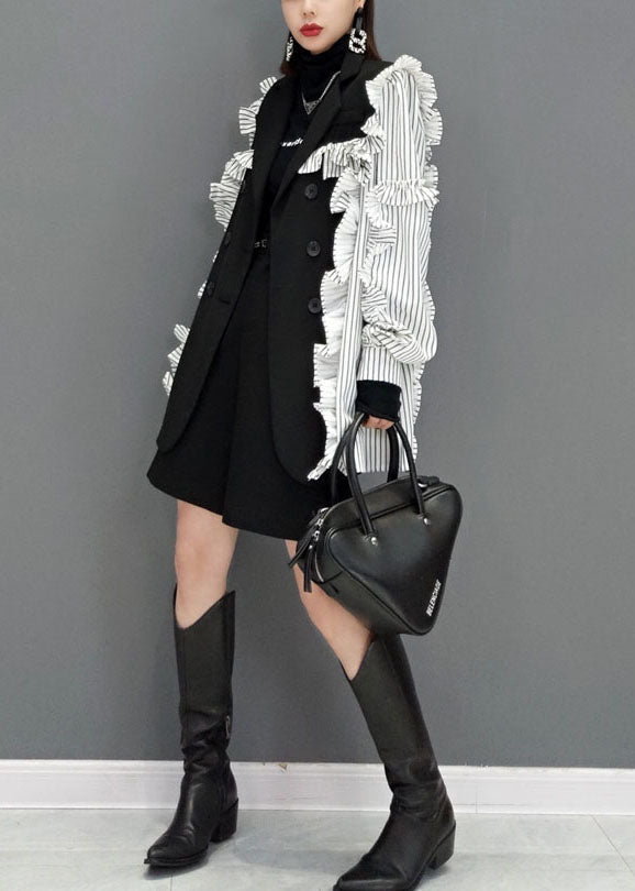 Colorblock Peter Pan Collar Patchwork Ruffles Coat Spring