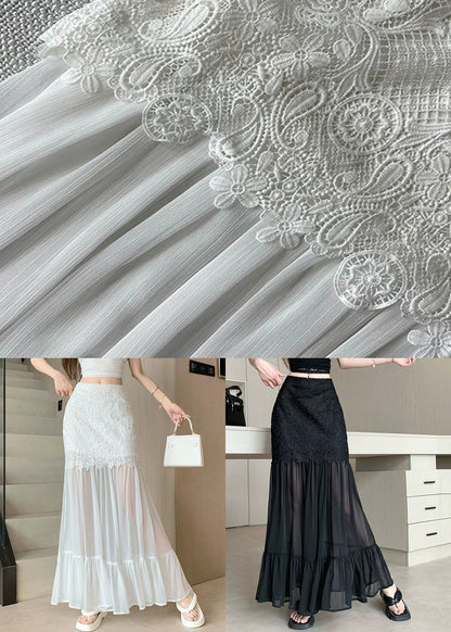 Slim Fit Black Lace High Waist Patchwork Tulle Skirts Summer