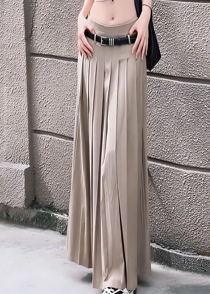 Khaki Wrinkled Draping Spandex Skirt Spring