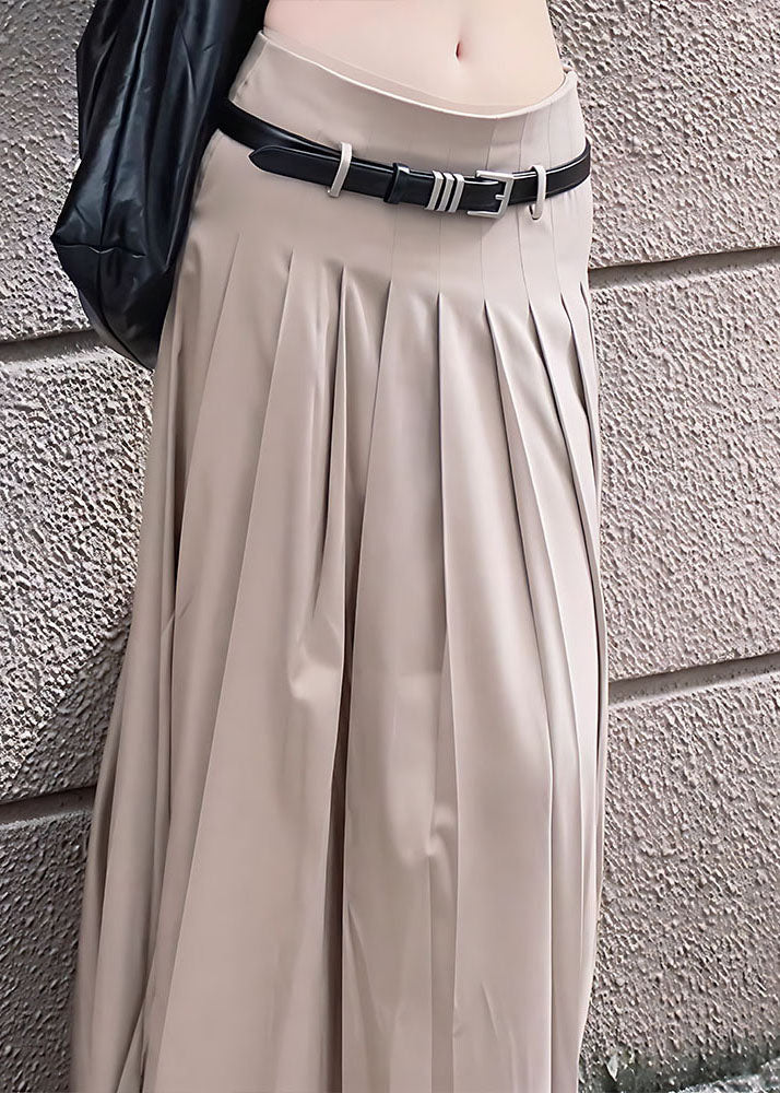 Khaki Wrinkled Draping Spandex Skirt Spring