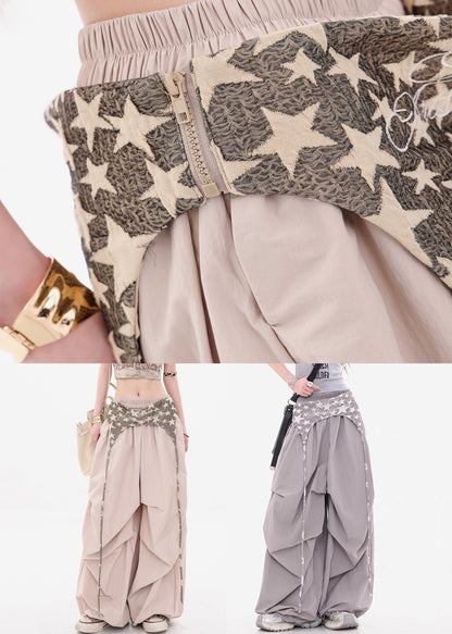 Grey False Two Pieces Patchwork Cotton Fall Pants Zippered