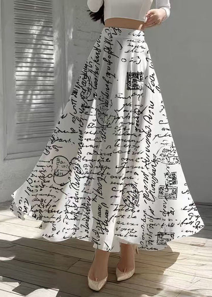 Style White Print Exra Large Hem Chiffon Skirt Summer