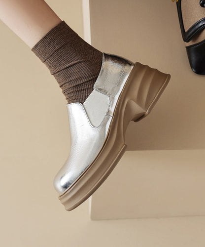 Gold Platform Cowhide Leather Splicing Loafers for