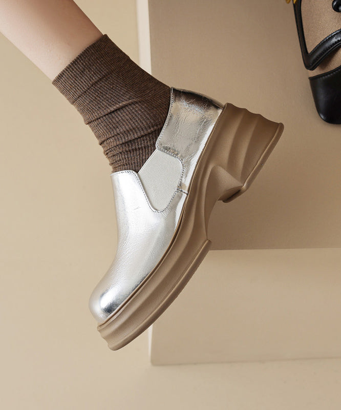 Gold Platform Cowhide Leather Splicing Loafers for
