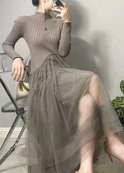 Black Asymmetrical Tulle Patchwork Long Dresses Fall