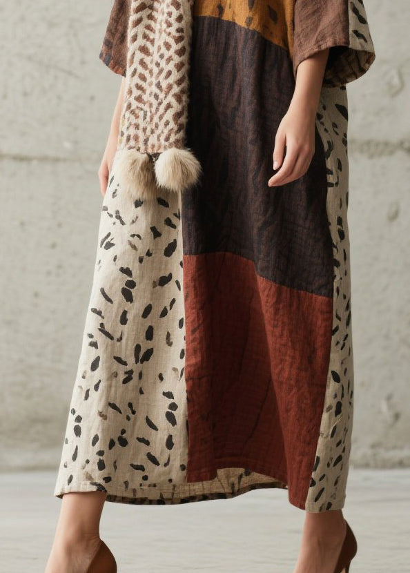 Colorblock Oversized Print Cotton Dress Bracelet Sleeve