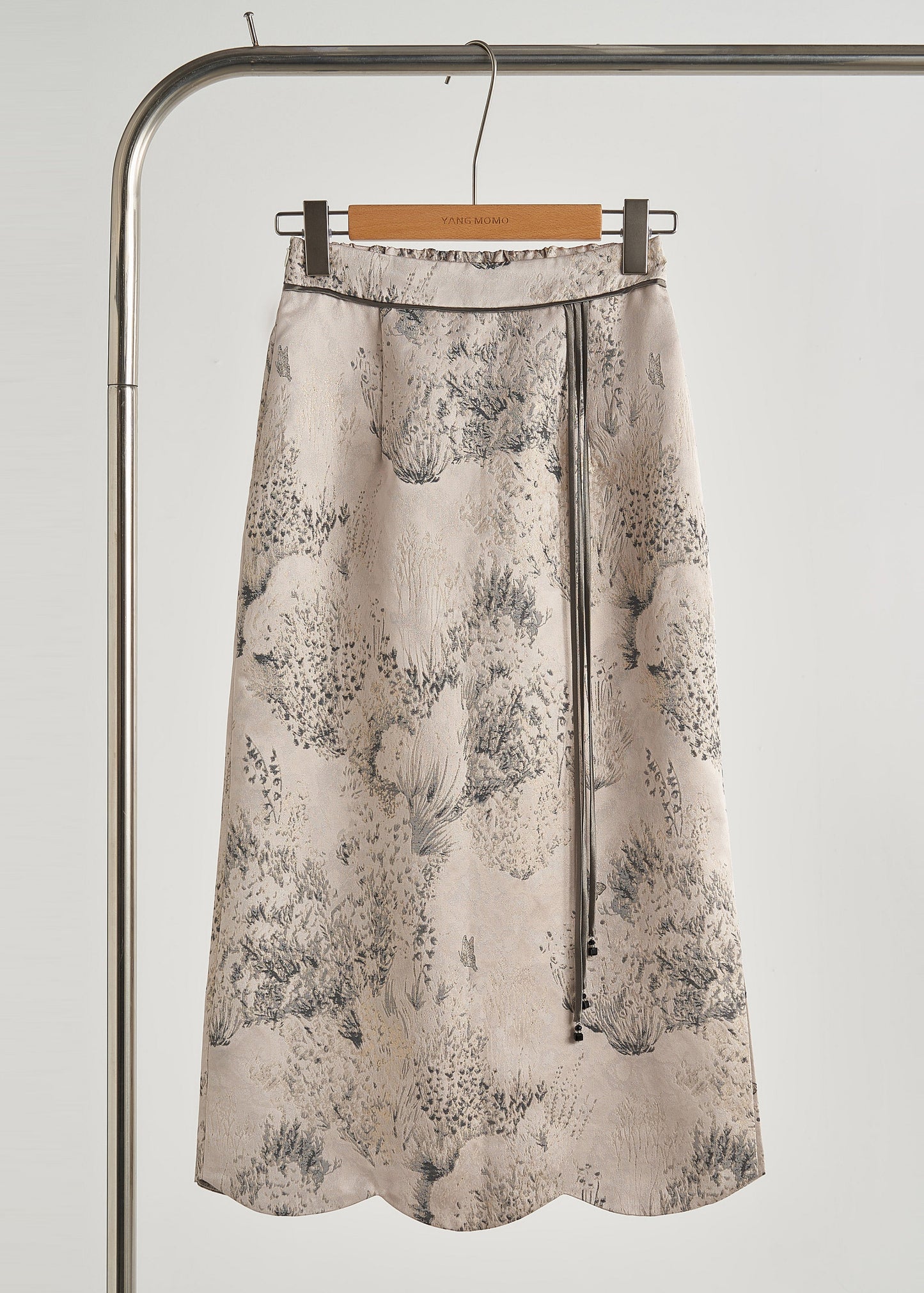 Stylish Beige Embroidered Jacquard Cotton Two Piece Set Fall
