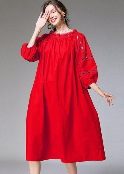 Diy White Slash Necktie Waist Cotton Fall Long Dress Half Sleeve