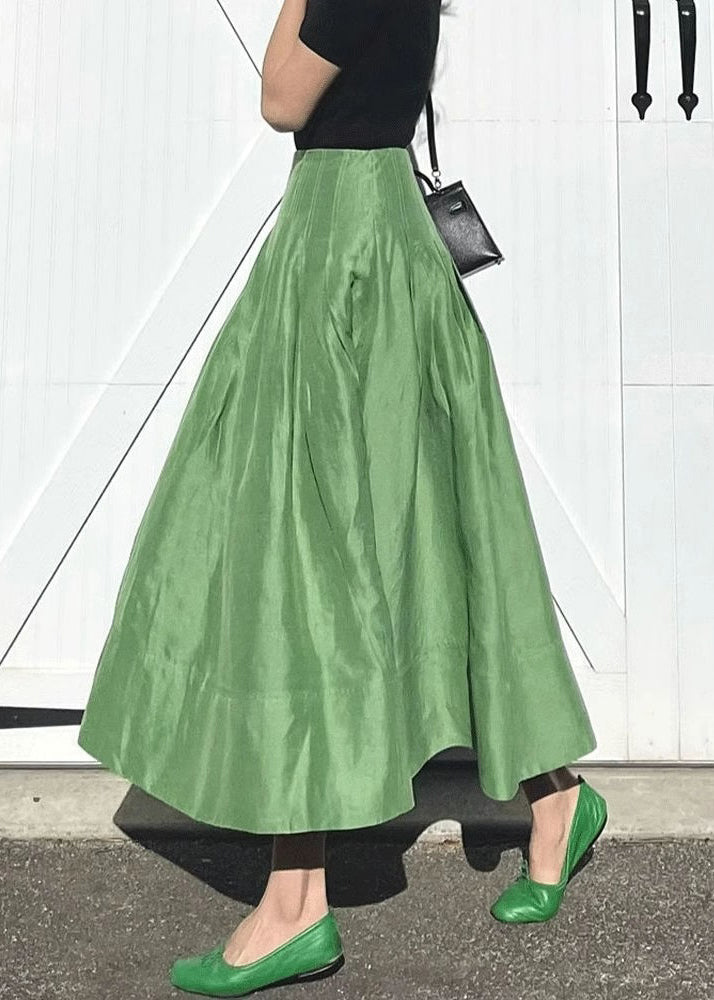 Simple Green Pockets High Waist Cotton Skirts Summer