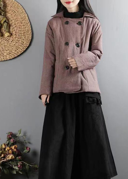 Red Plaid Pockets Patchwork Fine Cotton Filled Coats Winter
