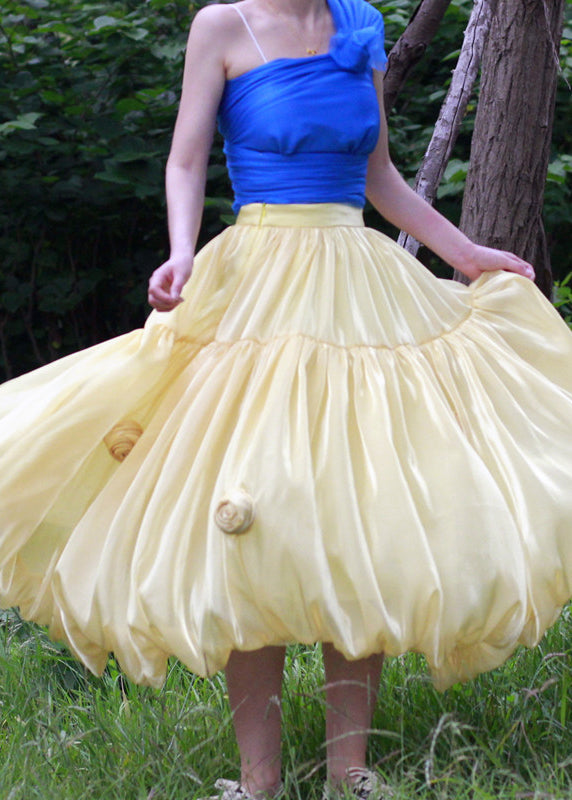 Yellow Zippered Silk Skirts High Waist Summer