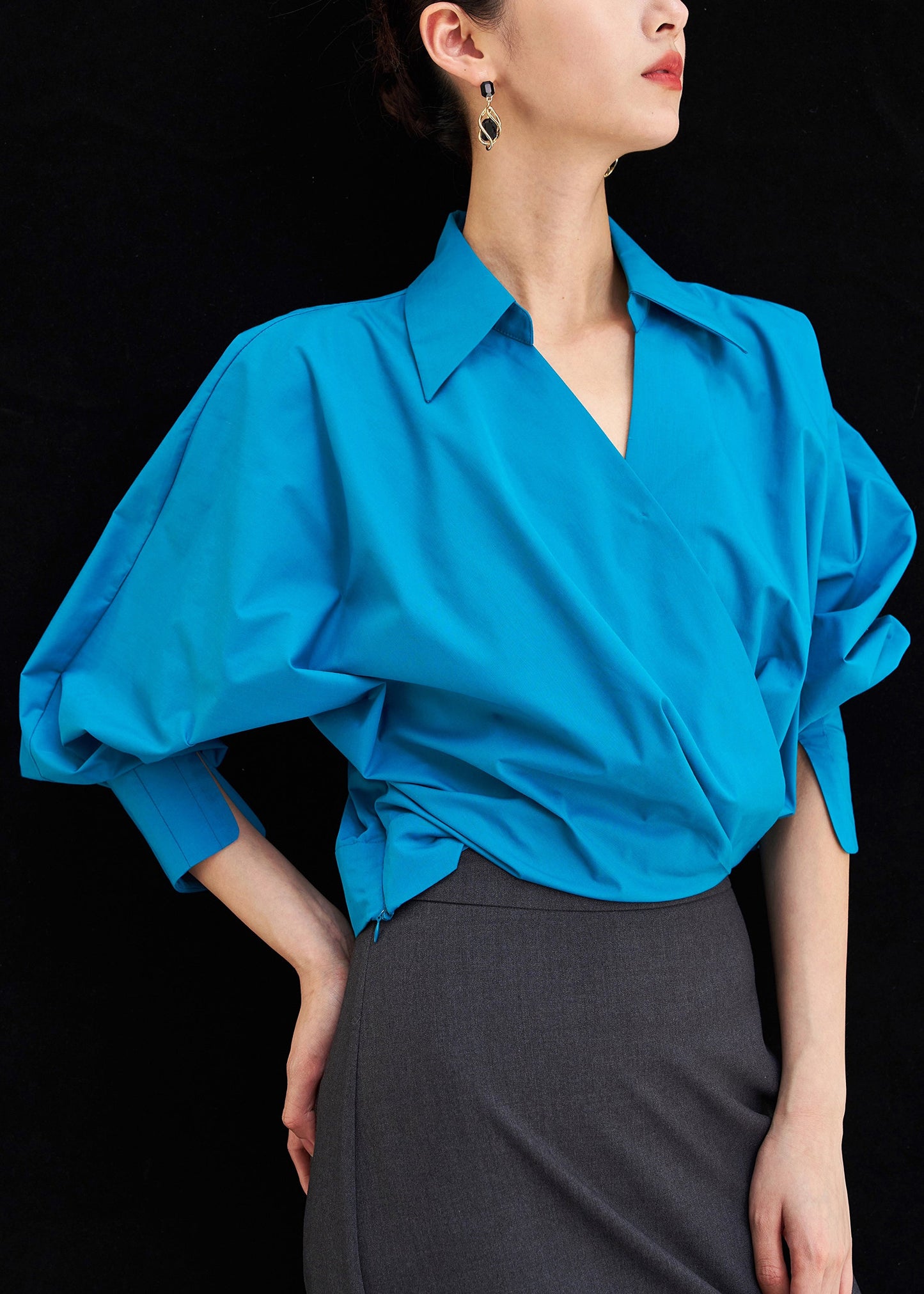 Blue Peter Pan Collar Cotton Shirts Fall