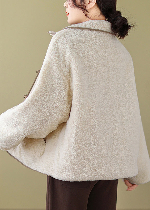 Art Khaki Oversized Wear on Both Sides Fleece Wool Lined Jacket Winter