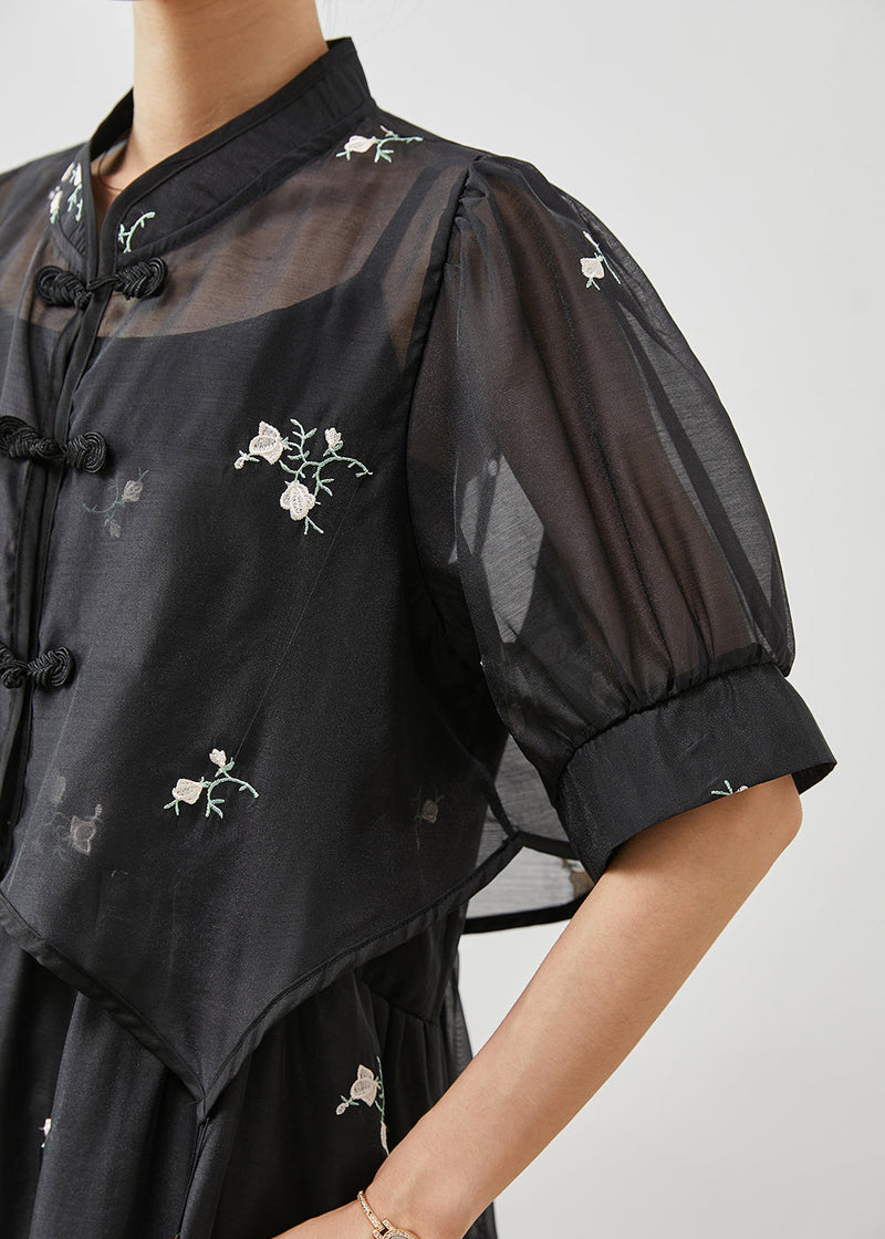 Boutique Black Embroidered Tasseled Chiffon Two Piece Set Clothing Summer
