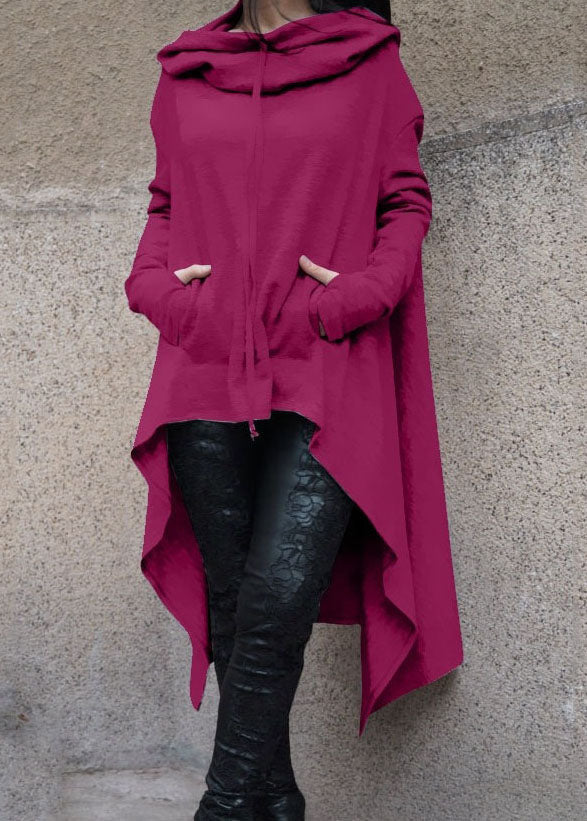 Mulberry Hooded Asymmetrical Cotton Pullover Spring