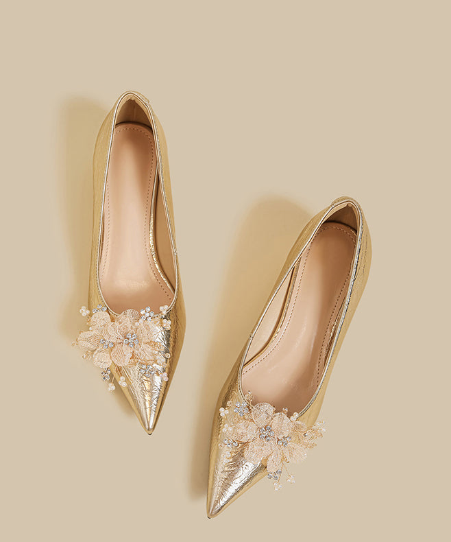 Gold Faux Leather Splicing Wedge Shoes Pointed Toe