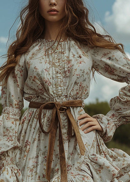 Pastoral Style Ruffled Mini Dresses Long Sleeve