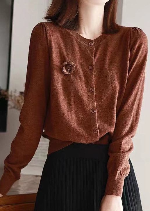 Purple O Neck Patchwork Woolen Knit Cardigans Fall