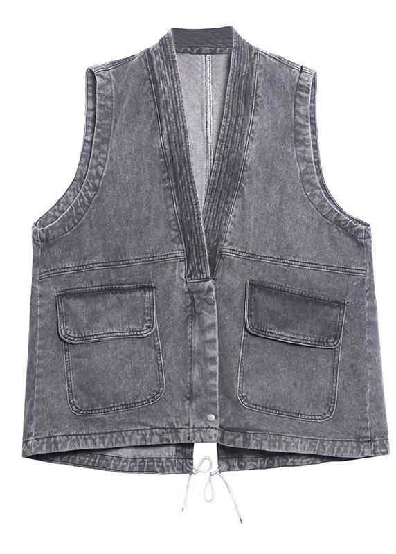 Organic Denim Gray Crane Tops Pockets Spring Tops