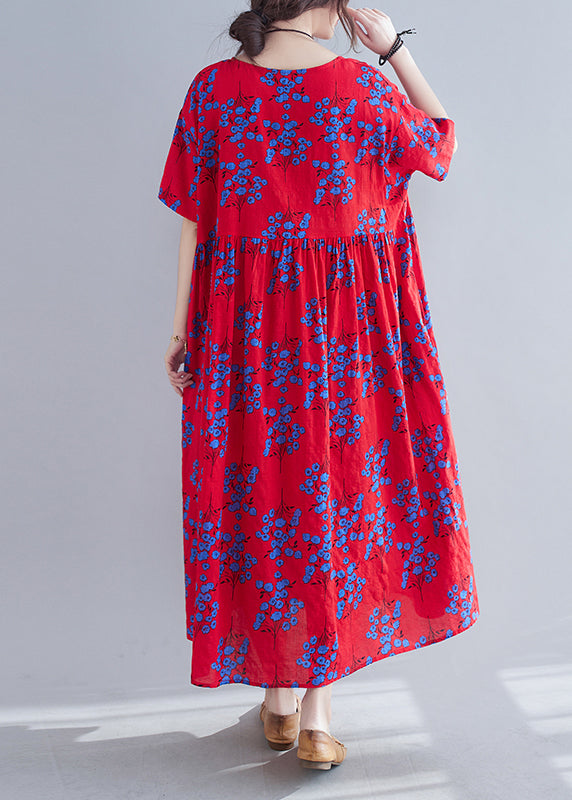 Red Print Patchwork Maxi Dresses Short Sleeve