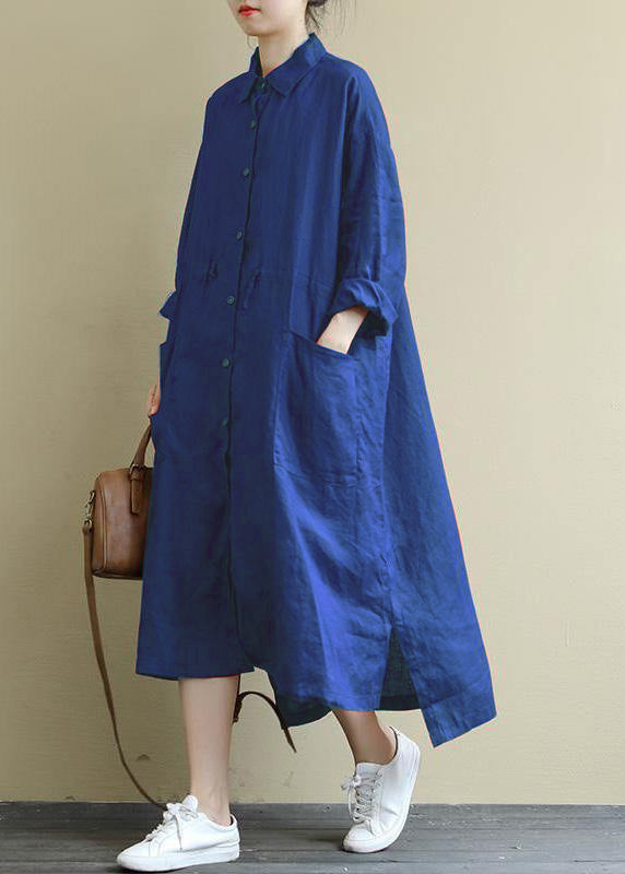 Red Flower Linen Shirt Dress Oversize Spring Maxi Dresses